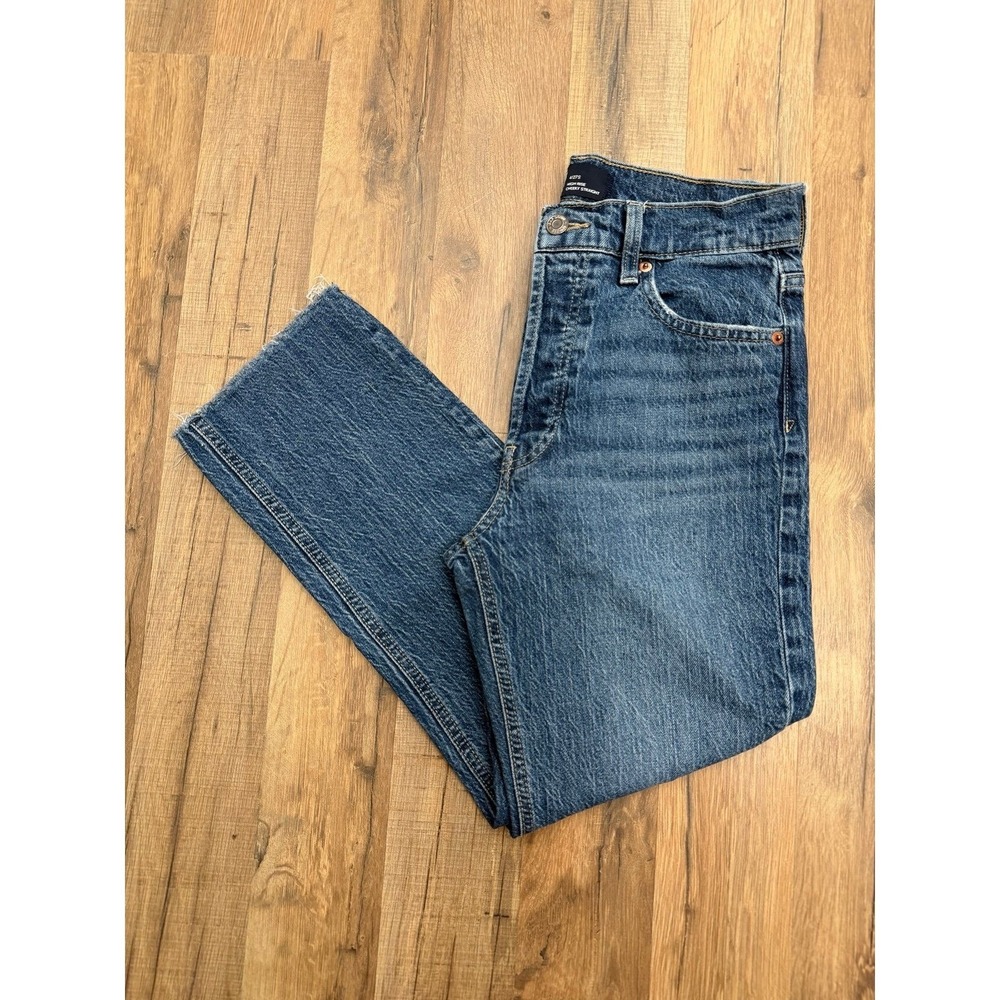 GAP Denim High Rise Cheeky Straight Jeans Women Size 4/27 Short Raw Hem Medium W